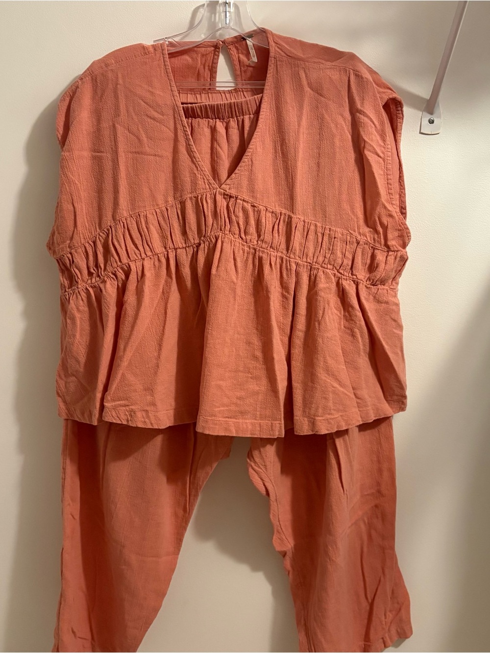 Free People Pink Boho Two Piece Set Harem Pants Cotton Gauze Top Large